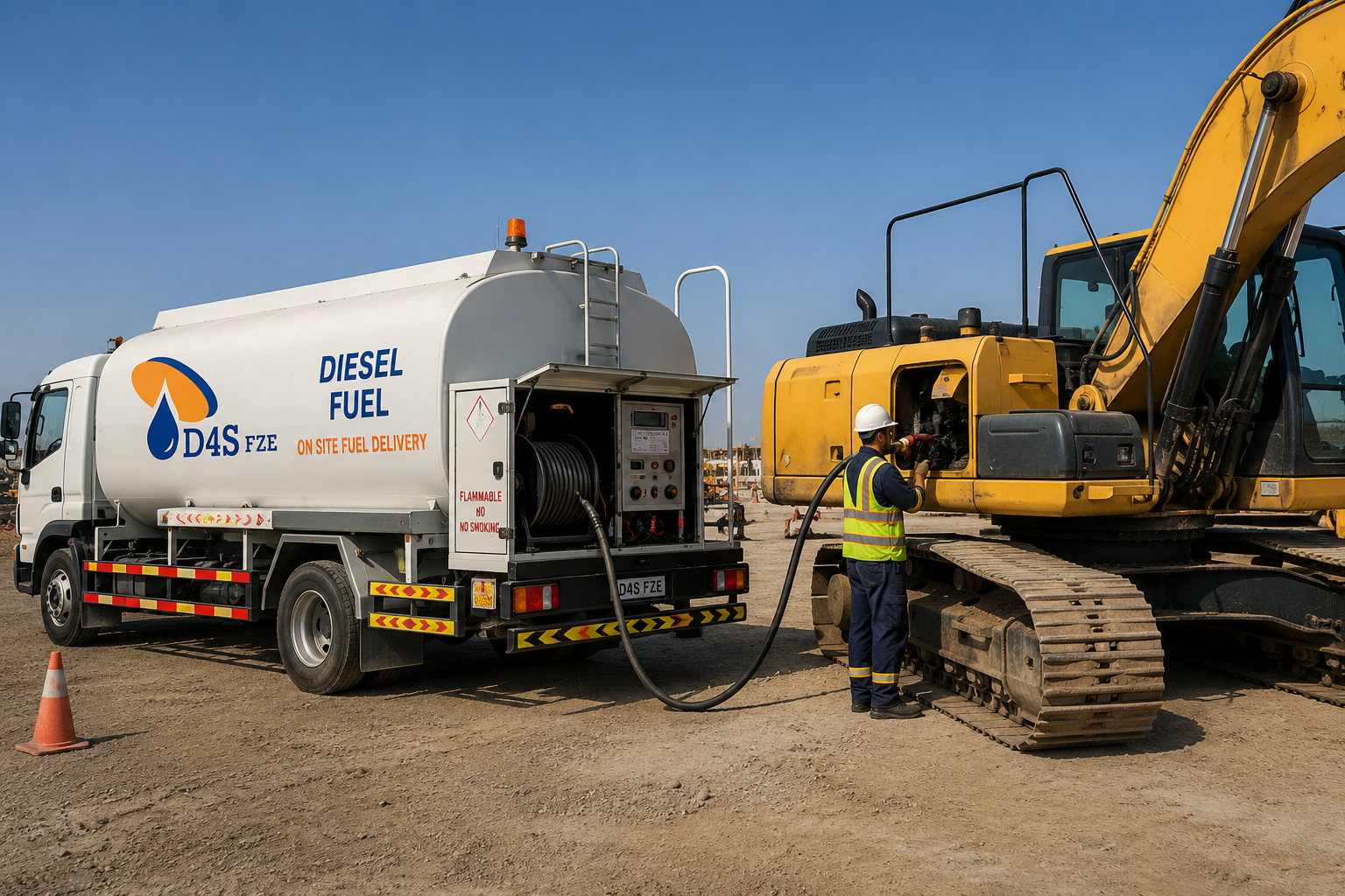Diesel tanker filling fuel on site